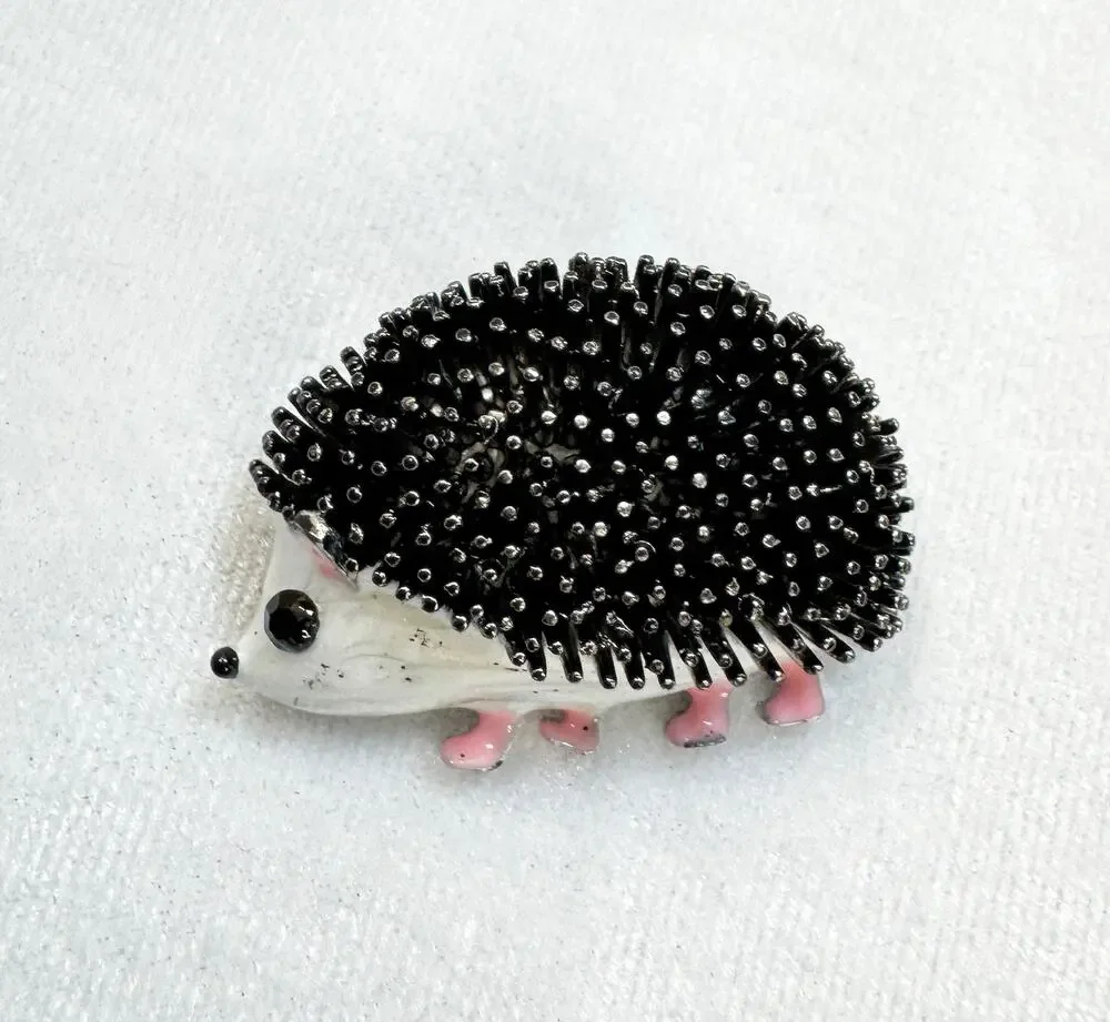 Cute Hedgehog Brooch Pin Black White Enamel Animal Jewelry  New 1.5